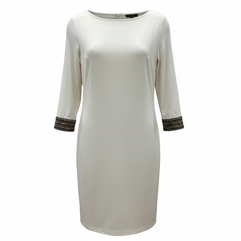 Christian Siriano for J.Jill Ivory Knit Dress Size L | Embellished Sleeve